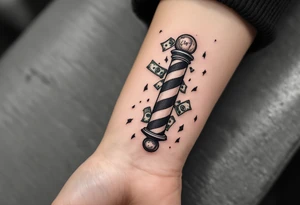 Barber pole with raining money tattoo idea