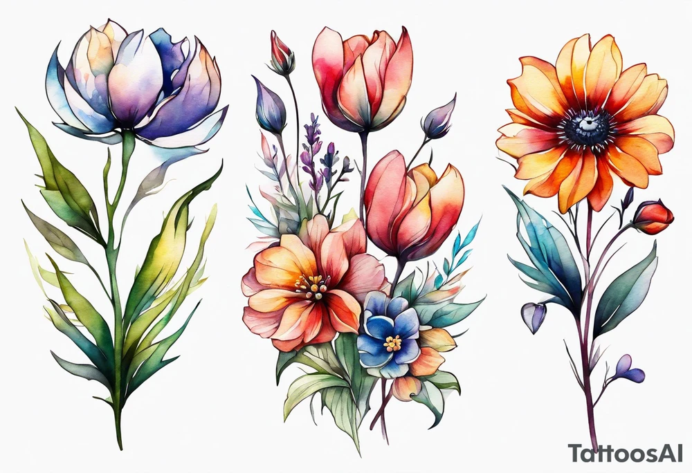 wild flowers long stems all watercolor tattoo idea