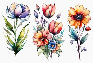 wild flowers long stems all watercolor tattoo idea