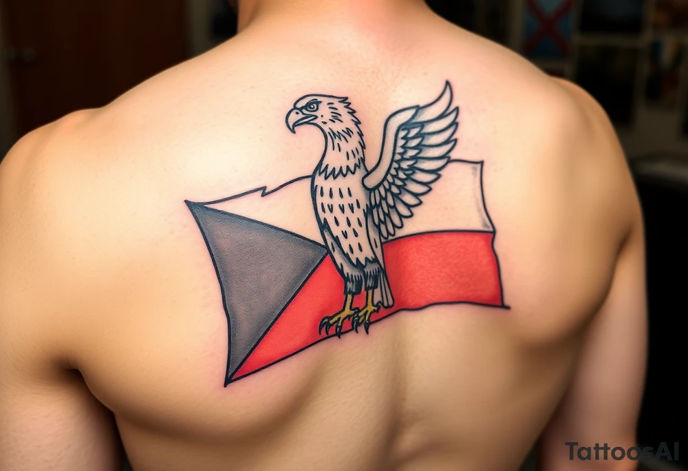 A Czech flag with an eagle perched on top tattoo idea