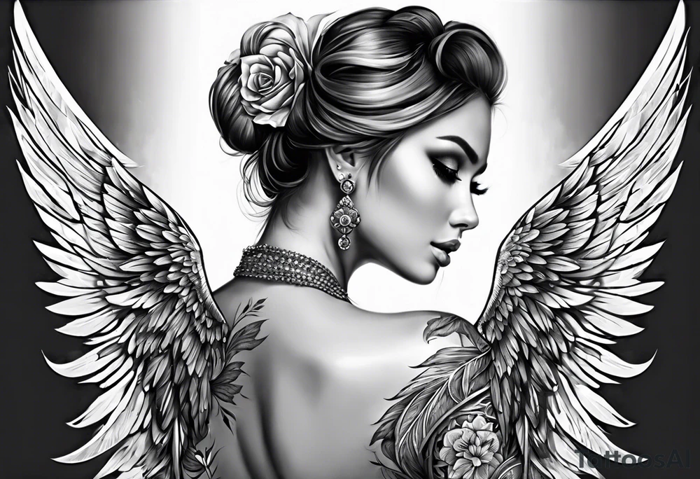 Full back tattoo wings drawing tattoo idea
