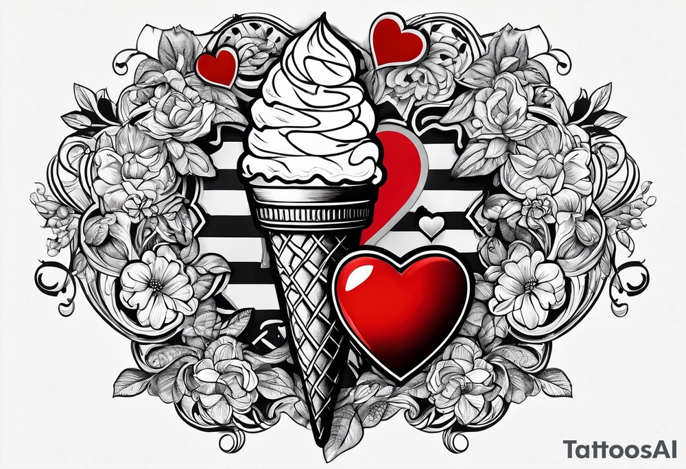 small ice cream cone with small red heart on it somewhere while representing Paris tattoo idea