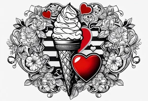 small ice cream cone with small red heart on it somewhere while representing Paris tattoo idea