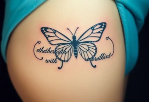 ethereal butterfly with flowing silk ribbons in moonlight tattoo idea