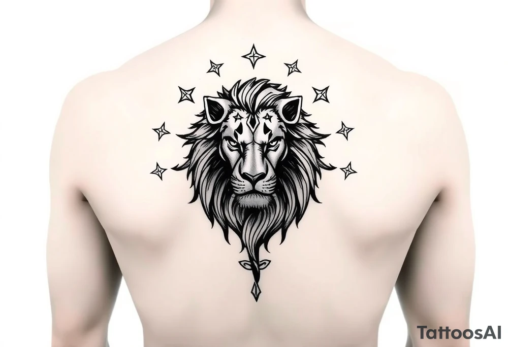 mystical lion with stars tattoo idea