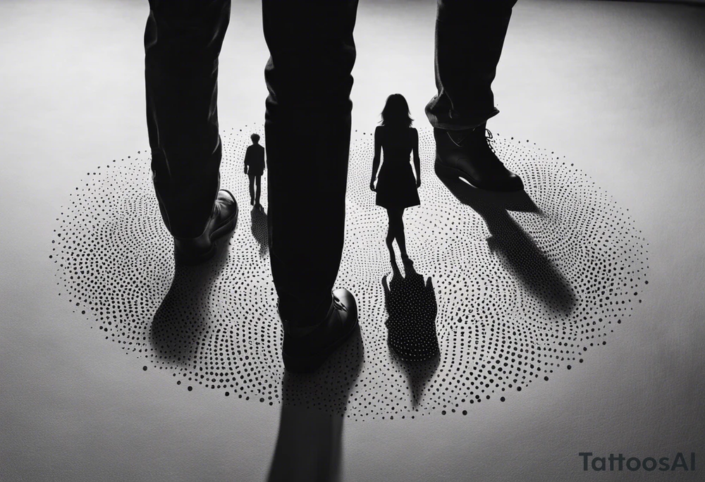 2 black shadows of people standing over 2 dead siloets tattoo idea