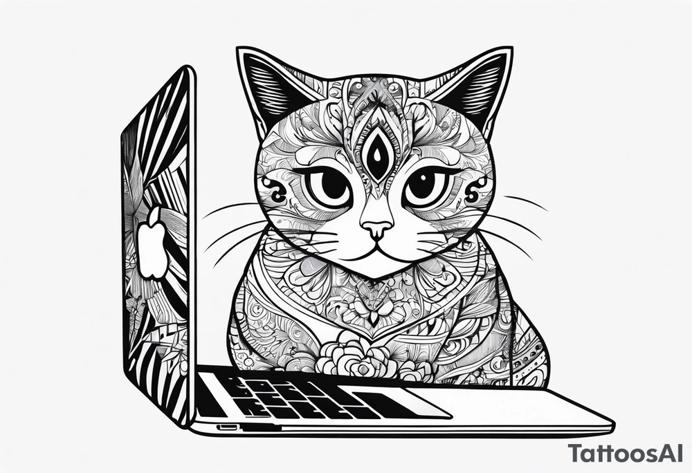 кот и mackbook tattoo idea