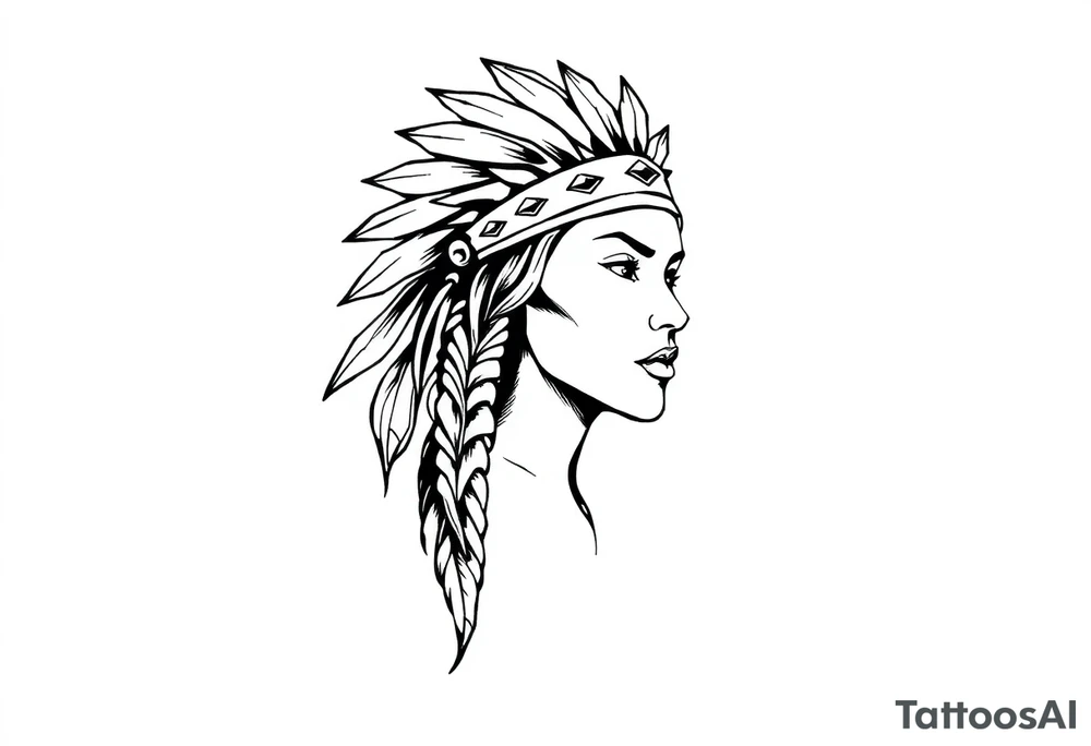 Female Native American wearing headband tattoo idea