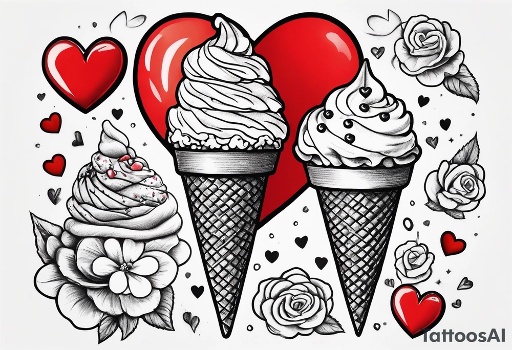 small one scoop ice cream cone with small red heart on it somewhere with unicorn tattoo idea