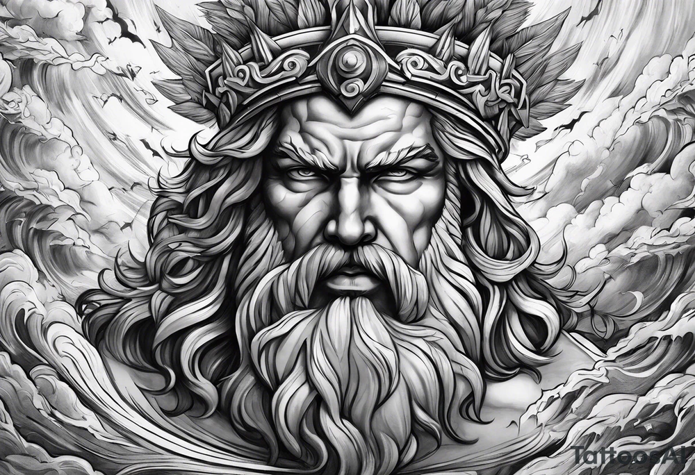 Zeus surrounded by a storm tattoo idea