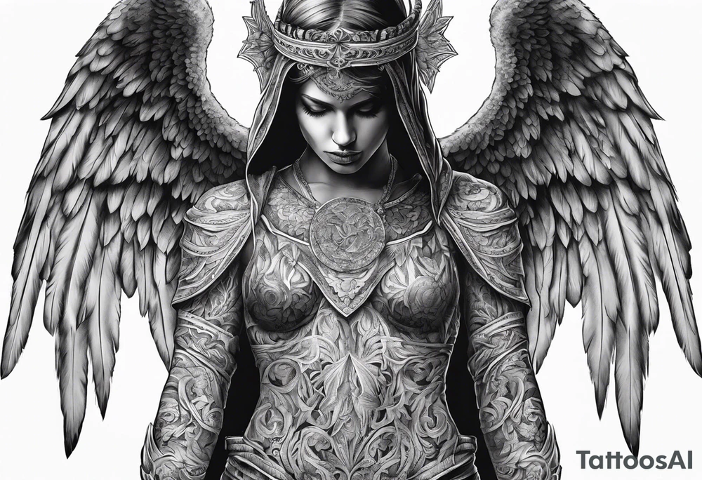 realistic full body of angel of death, fwithout face tattoo idea