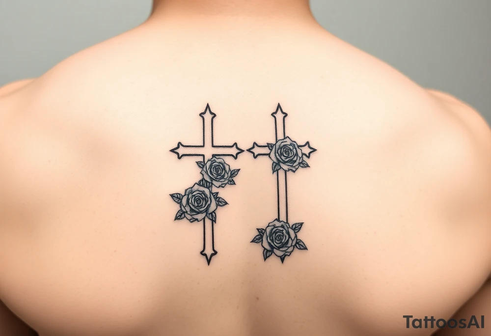 crosses with roses tattoo idea