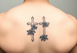 crosses with roses tattoo idea