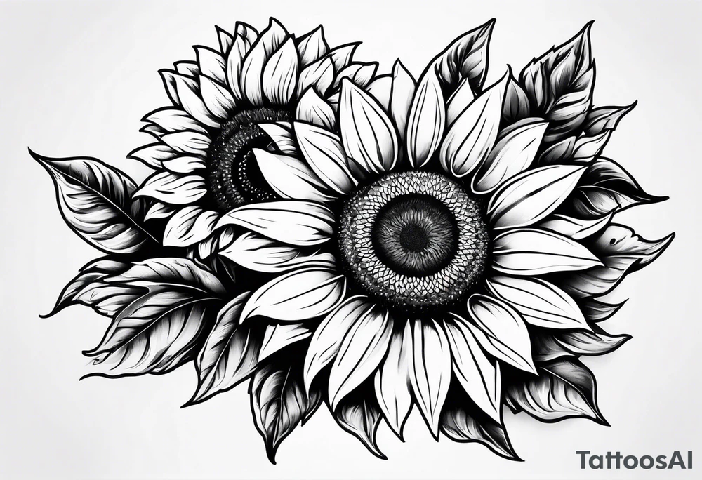 Foral sunflower and roman numeral sleeve tattoo idea