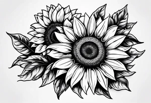 Foral sunflower and roman numeral sleeve tattoo idea