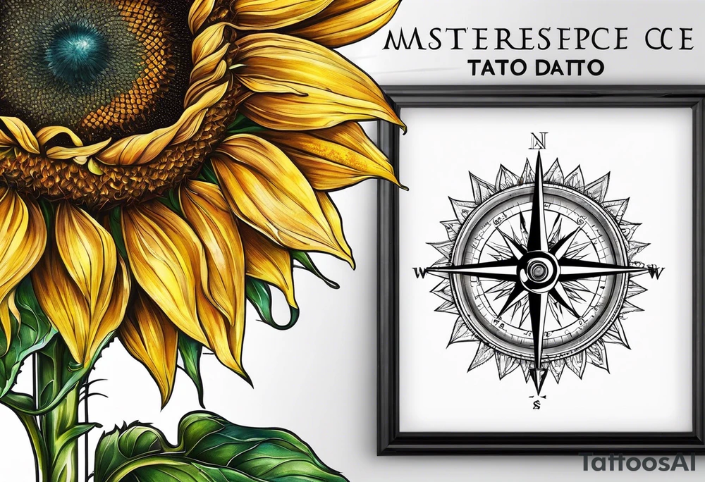 Sunflower next to a compass tattoo idea