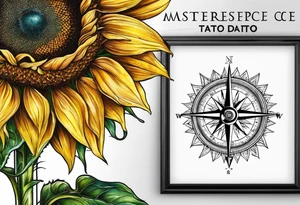 Sunflower next to a compass tattoo idea