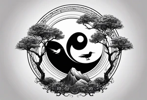 yin yang, tree, birds tattoo idea