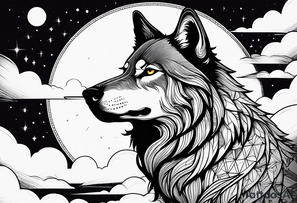 a wolf with the moon in the background tattoo idea