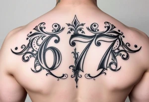 Give me a tattoo that contains the number 677 and add some designs tattoo idea