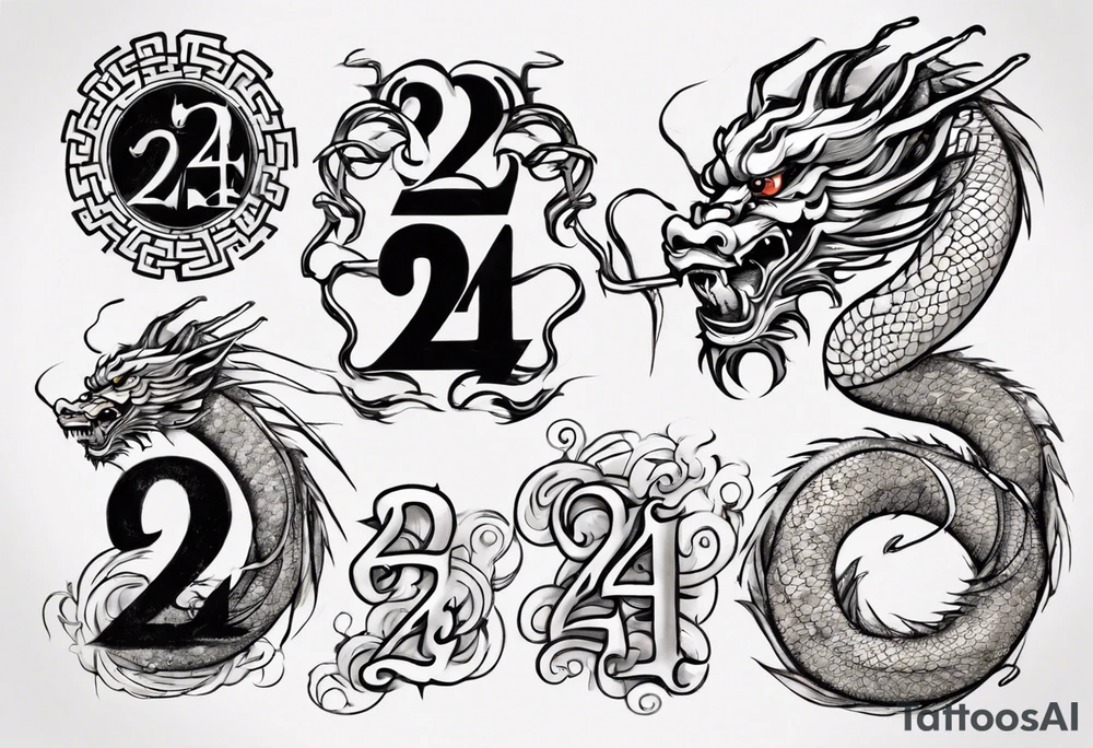 Number 24 with a Chinese dragon around it tattoo idea