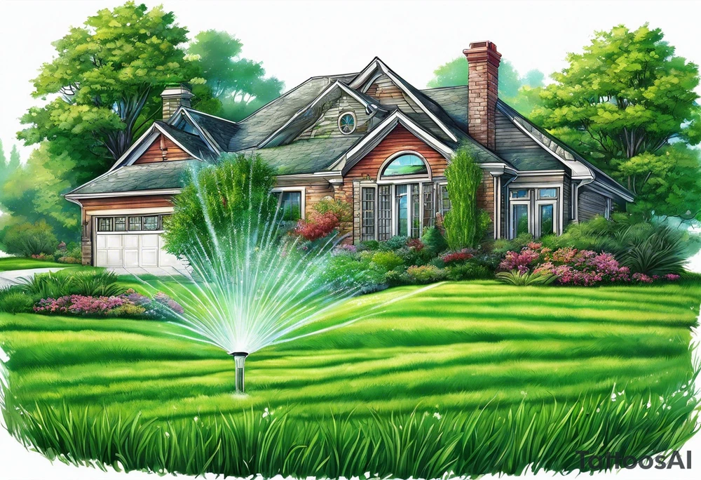 lawn sprinkler with green grass tattoo idea