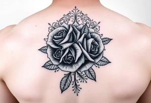 Roses with dark and filigree background tattoo idea