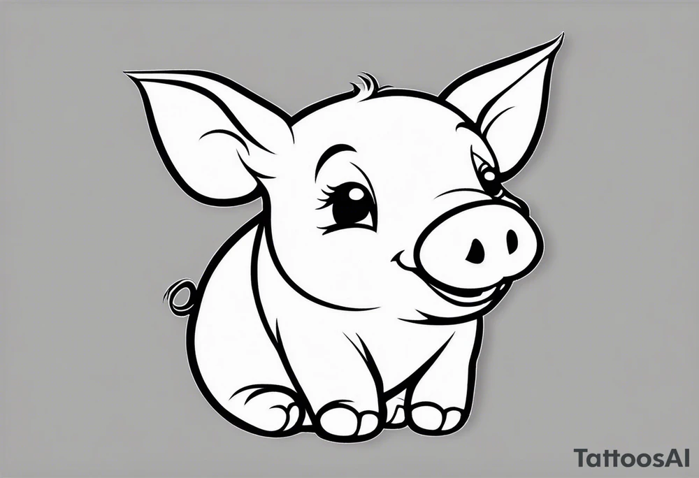 very cute happy piglet with small ears.
outline only.
black and white only.
only show the piglet. no extra lines or decoration.
no black shading.
draw only with very thin lines (1px)

should look like a tattoo that will only take 2 minutes to draw tattoo idea