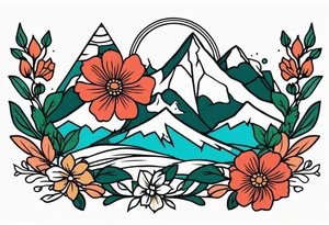 mountains
old school vintage simple traditional design with vintage flowers surrounding
bold color simple tattoo idea
