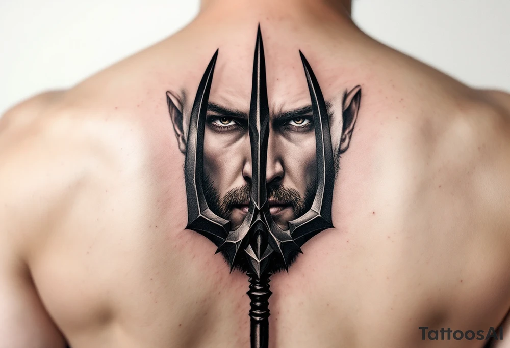 close-up man behind a trident tattoo idea
