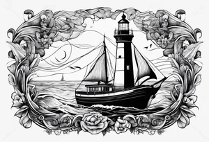 tatou d'un phare maritime dans un bateau a voiles. tattoo idea