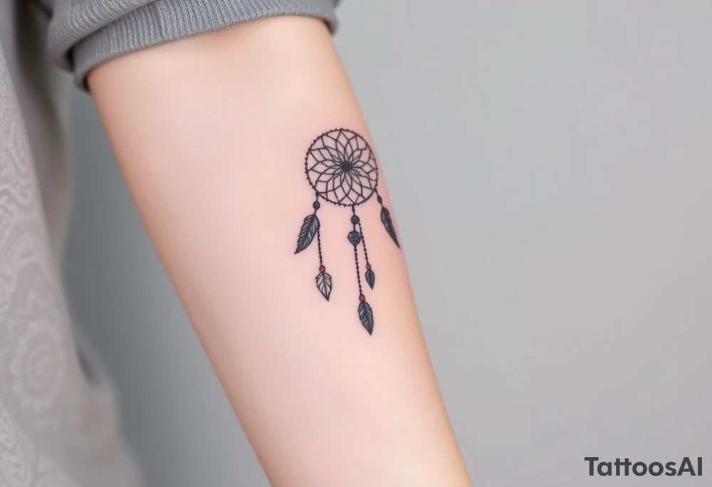 native dreamcatcher with flowing feathers and sacred beads tattoo idea