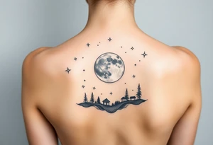 Night sky with constellation, stars  & moon with silhouette of natural tattoo idea