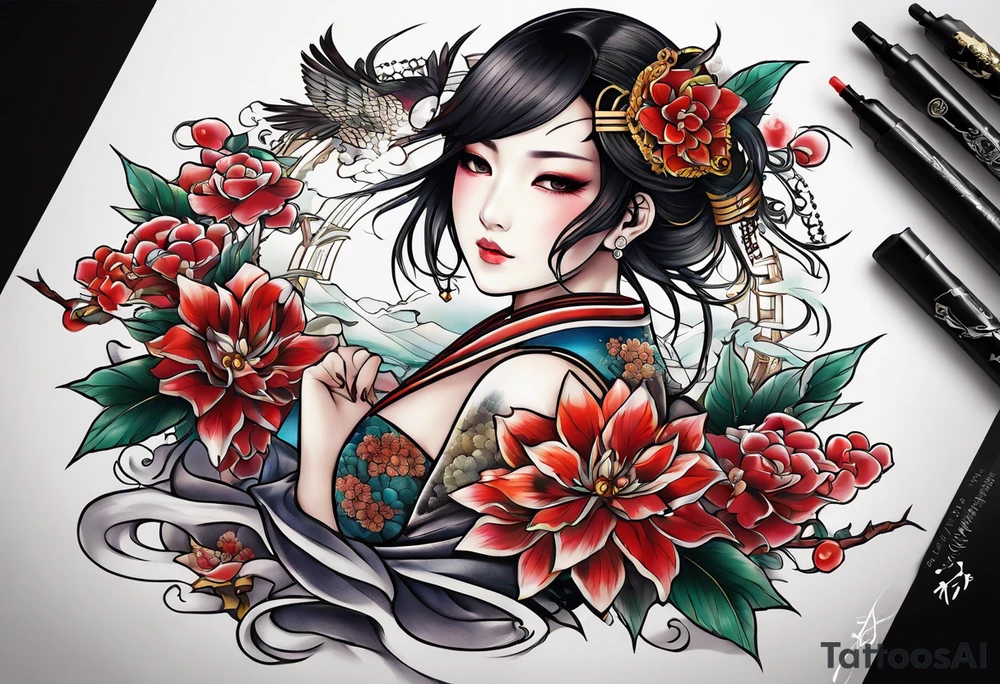 Izanami-no-mikoto half dead half living tattoo idea