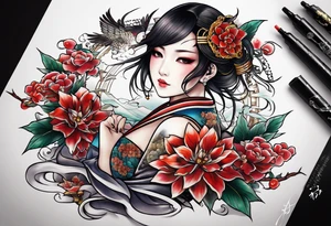 Izanami-no-mikoto half dead half living tattoo idea