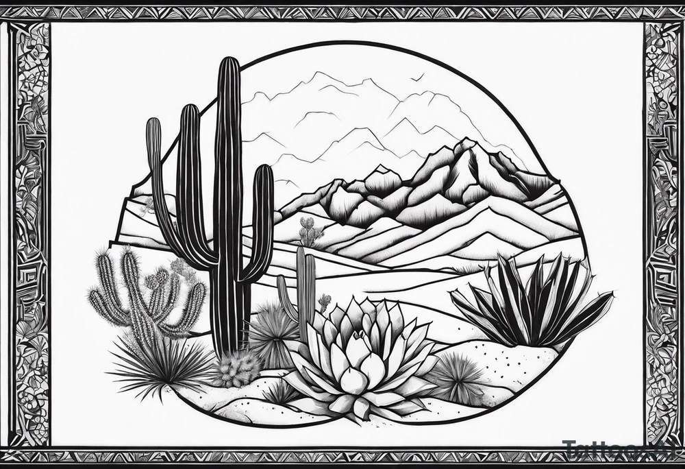 Desert with cactus tattoo idea