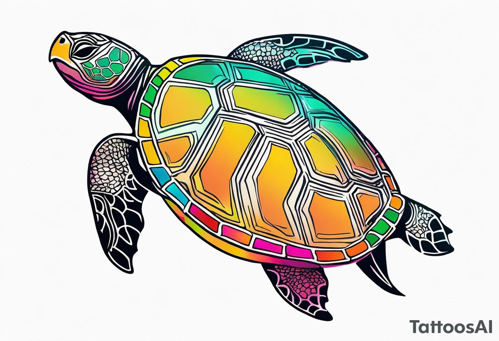 tropical psychedelic turtle's back, top down view, as seen from above tattoo idea