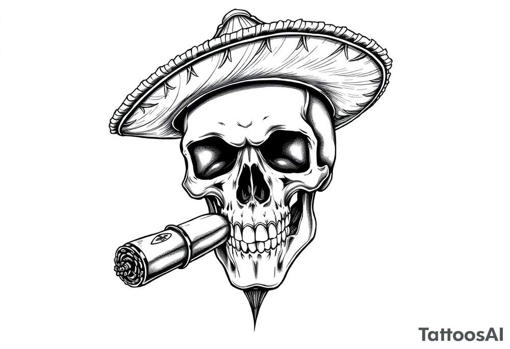 skull with sombrero, big cigar, tattoo idea