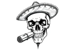 skull with sombrero, big cigar, tattoo idea