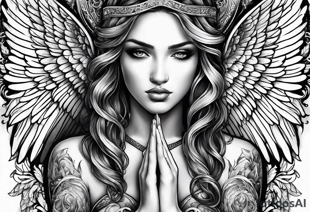 Angel with prayer hands tattoo idea