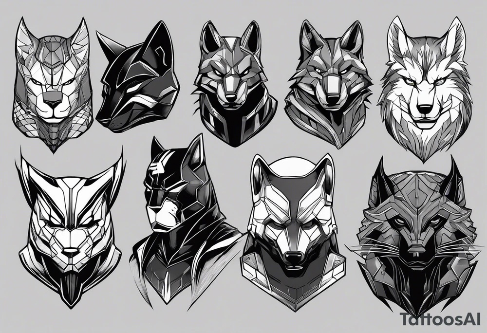 I want to change Avengers Team characters with animals. Hulk will be Badger, Thor will be Alpha Grey Wolf, Captain America will be Bull, Iron Man will be Canary, Black Widow will be Axolotl, Hawk Eye will be Sudan Plated Lizard and Nick Fury will be Cat. tattoo idea