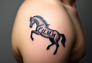 horse silhouette 
from the front which gallops from the front, with the 3 small letters discreetly integrated: L, A, M tattoo idea