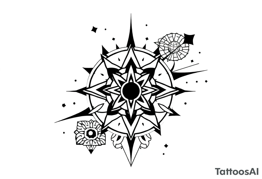 Trippy and psychedelic geometric patterns that merge in to one tattoo idea