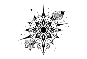 Trippy and psychedelic geometric patterns that merge in to one tattoo idea