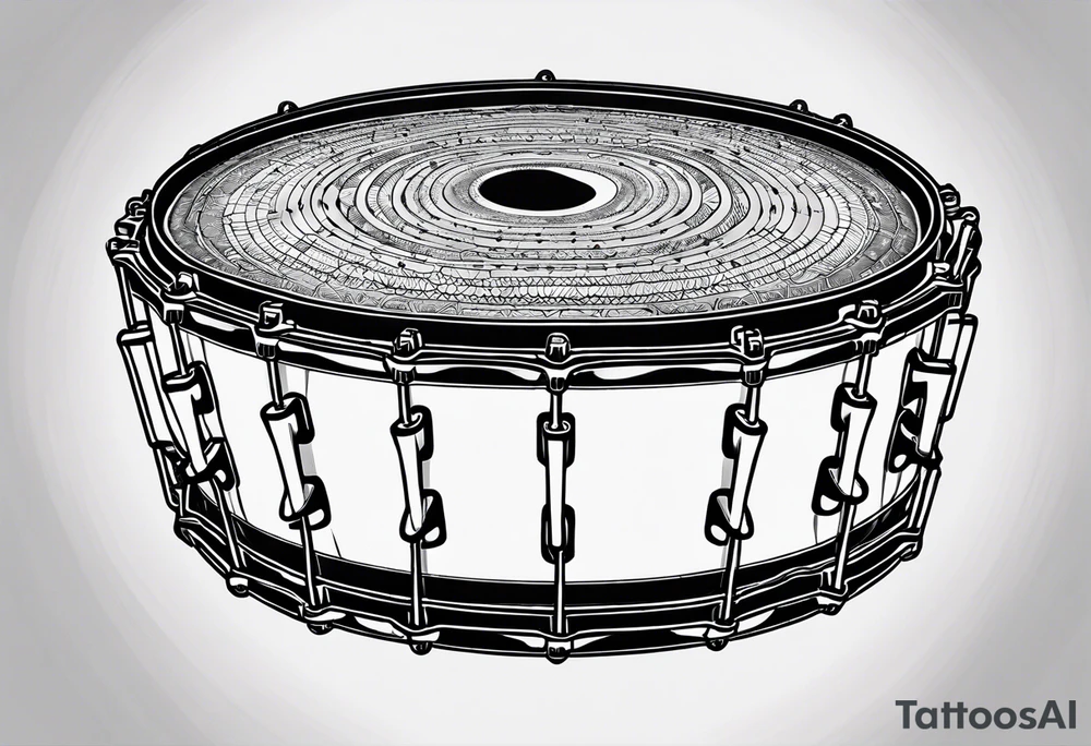 A pandeiro, a traditional Brazilian percussion instrument from pagode music, with the lyrics 'Se alguém perguntar por mim' integrated into the design tattoo idea