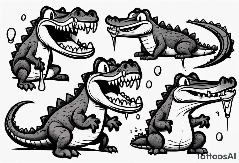 cute sad cartoon crocodile crying tattoo idea
