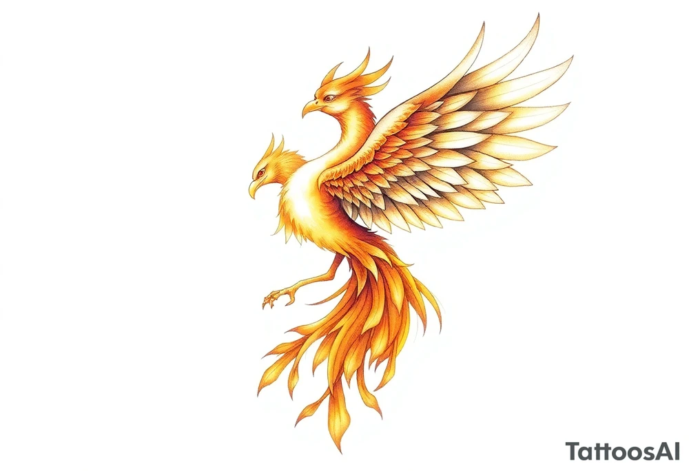 magnificent phoenix rising from golden flames with trailing embers tattoo idea