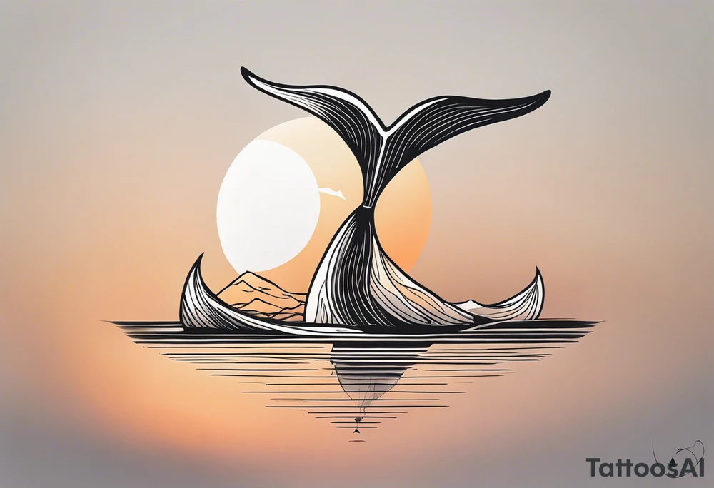 Dainty and delicate whale tail in sunset tattoo idea