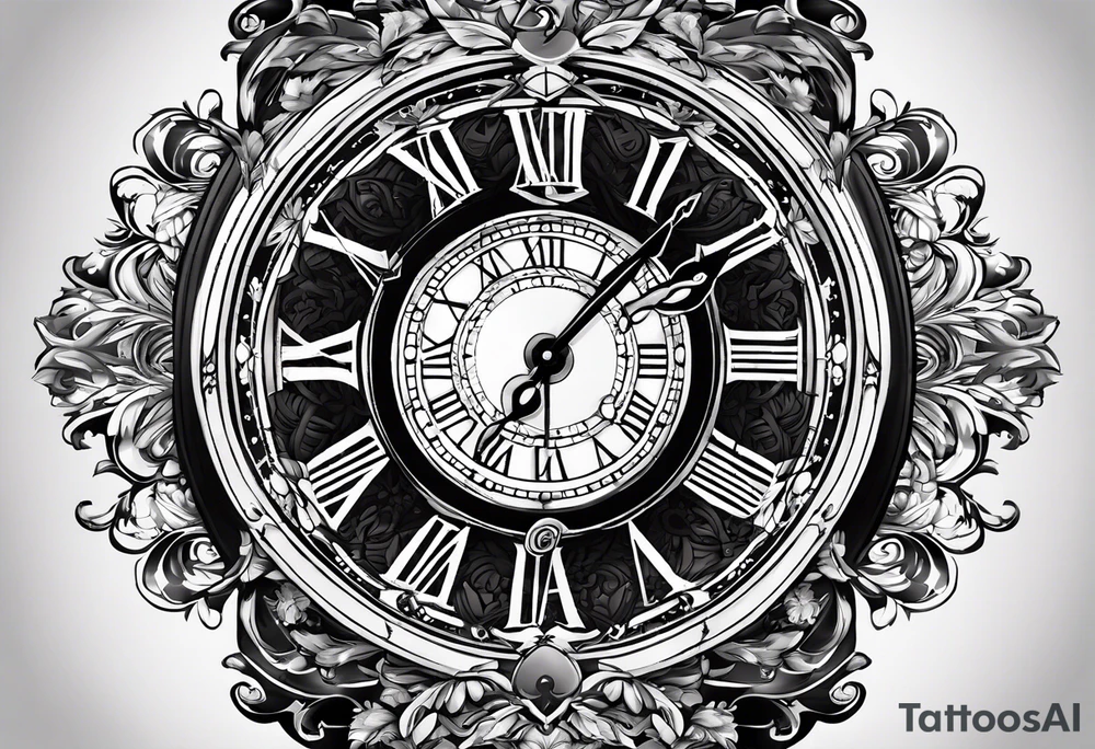 reloj marcando las 11 hs y con la fecha de nacimiento 15 de febrero, a su vez escrito Ainara tattoo idea