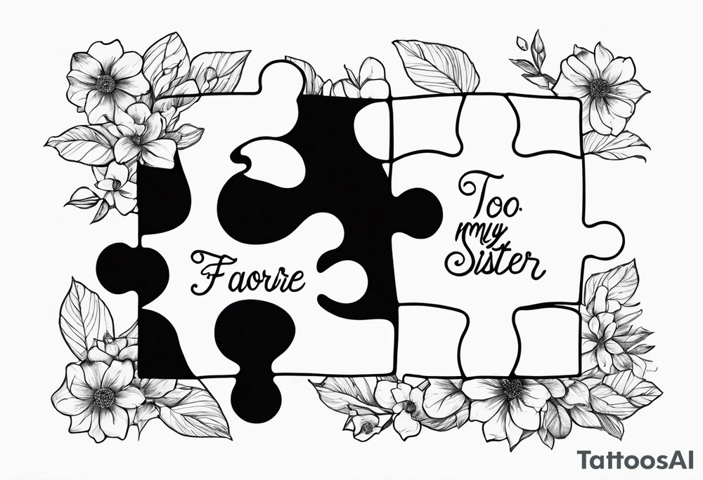 small, delicate puzzle piece with the handwritten words "to my favorite sister" tattoo idea